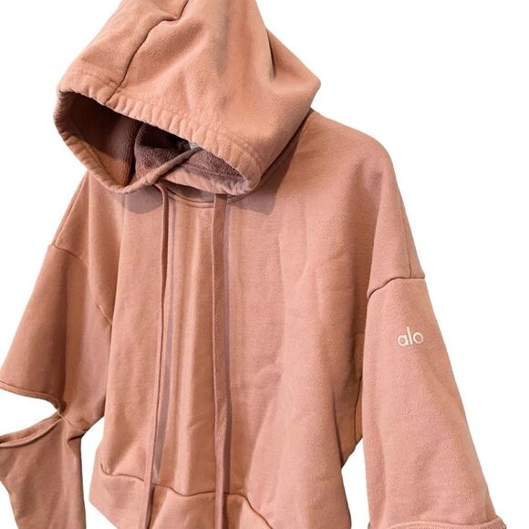 Alo Yoga Peak Elbow Cut Out Crop Hoodie Sweatshirt Mauve in Size Small - Picture 5 of 8